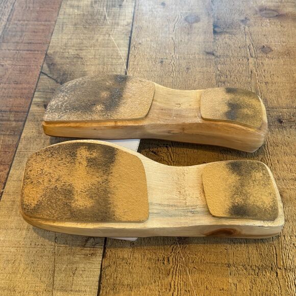 Mango Leather Mules Slides Wood Heel Sole Size 11 Summer Tan Nude - Picture 10 of 10